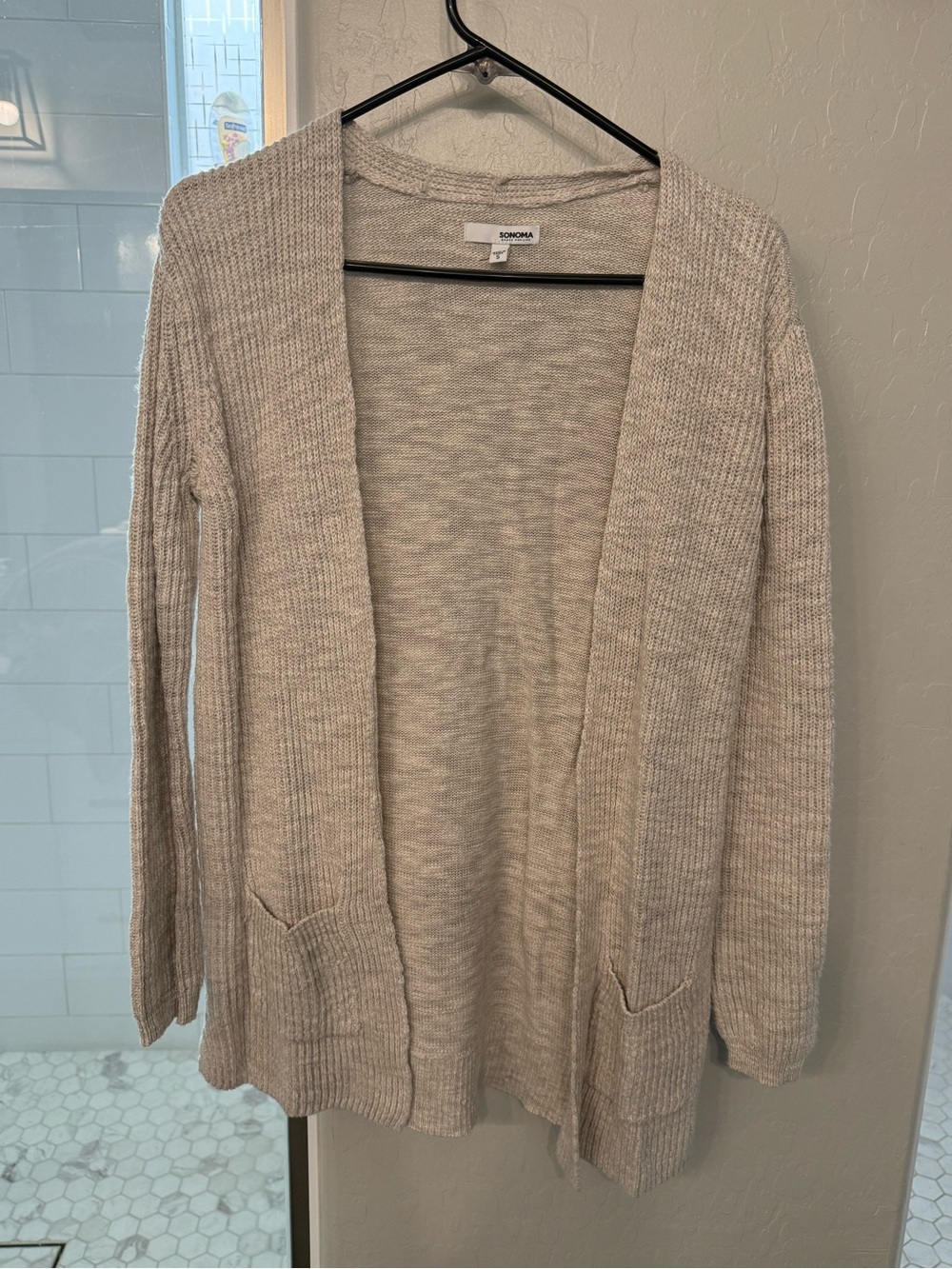 Sonoma Open-Front Light Beige Ribbed Cardigan